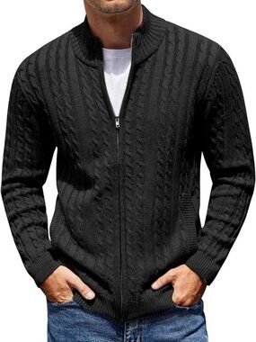 Cozy Cable Knit Cardigan Sweater for Men | Full Zip with Pockets, Stylish & Warm